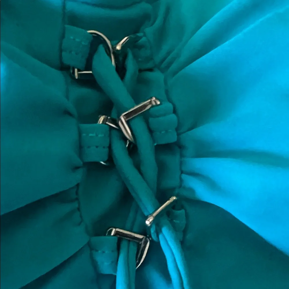 Teal Lace-Up Ruched Swim Tank - Picture 2 of 5